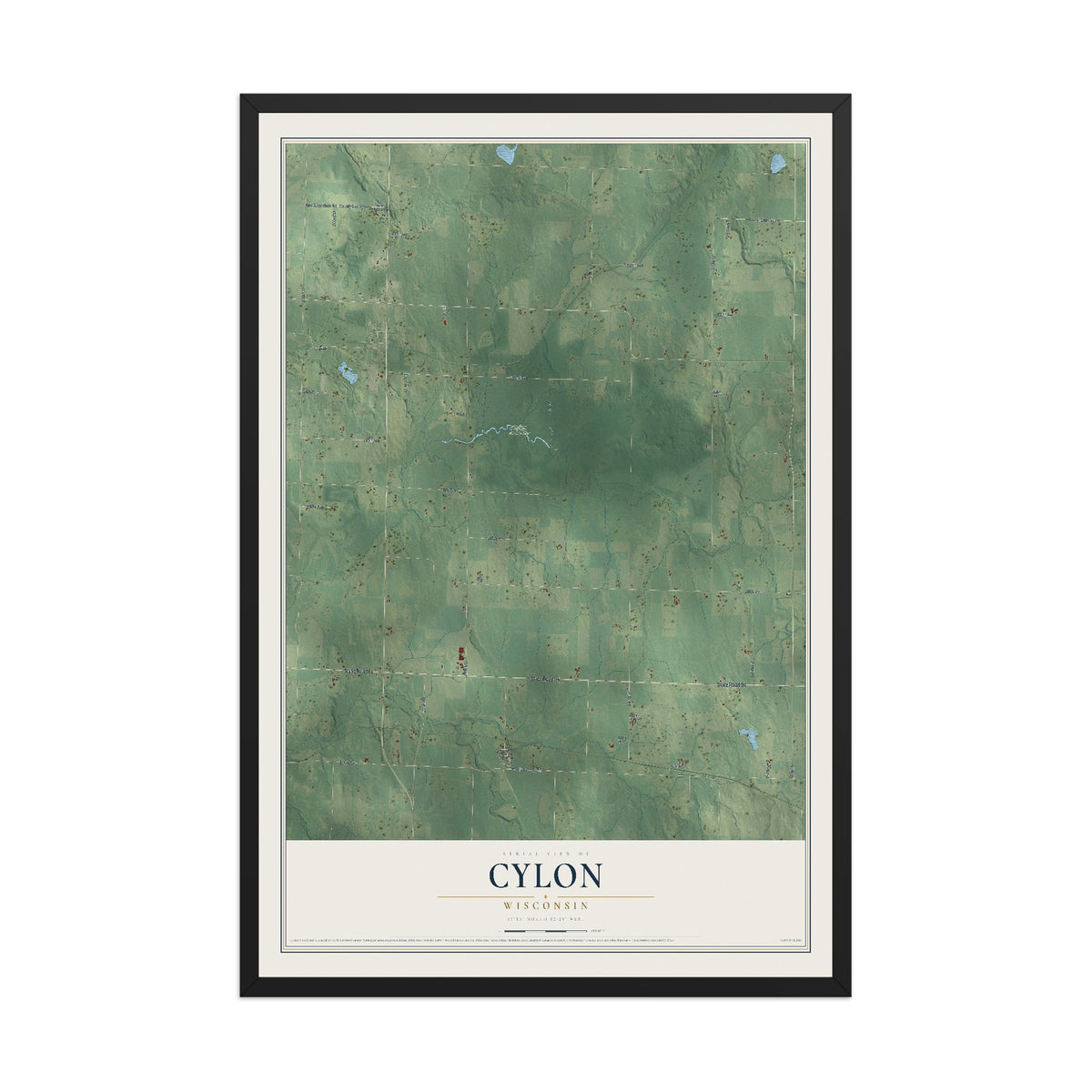 Map of Cylon, Wisconsin, 12 x 18 inch print in a black wood frame