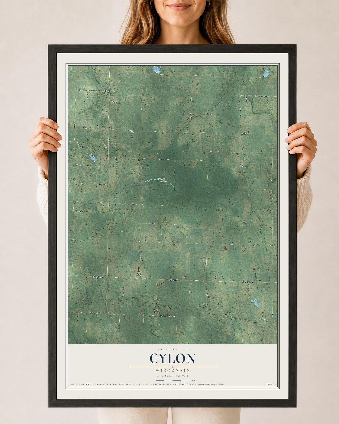 Map of Cylon, Wisconsin, 24 x 36 inch print in a black wood frame