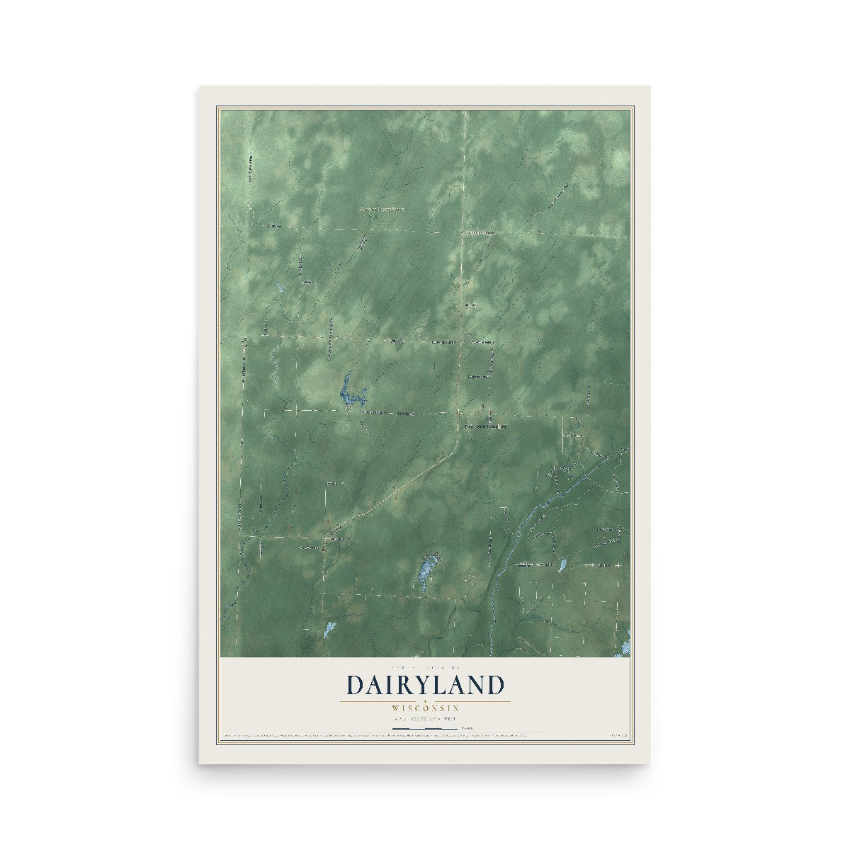 Map of Dairyland, Wisconsin, 12 x 18 inch unframed archival matte print