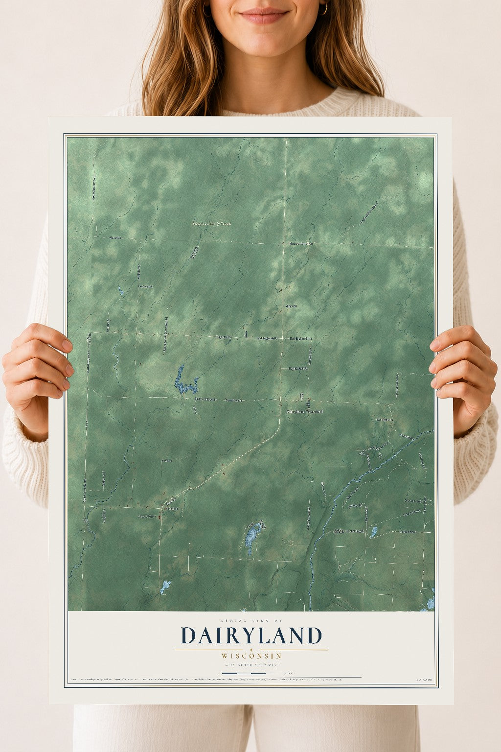 Map of Dairyland, Wisconsin, 18 x 24 inch unframed archival matte print