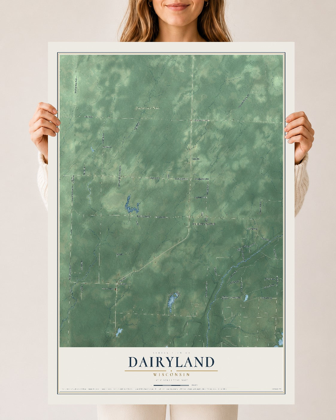 Map of Dairyland, Wisconsin, 24 x 36 inch unframed archival matte print