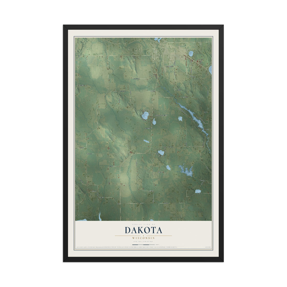 Map of Dakota, Wisconsin, 12 x 18 inch print in a black wood frame