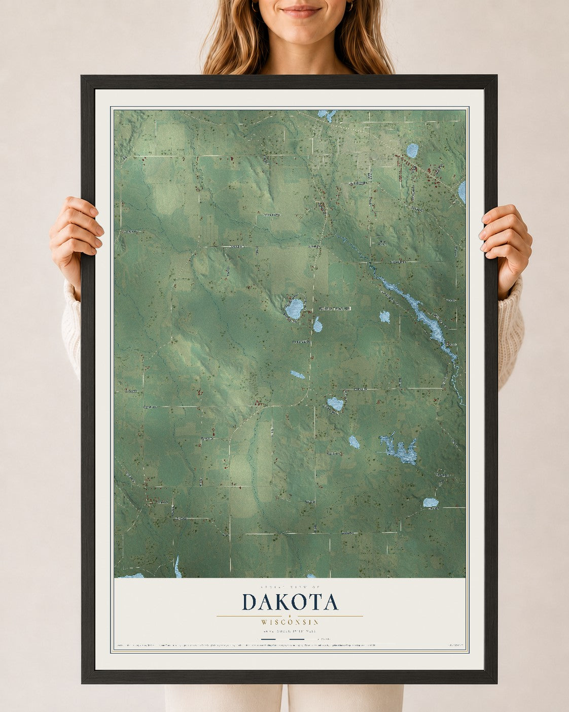 Map of Dakota, Wisconsin, 24 x 36 inch print in a black wood frame