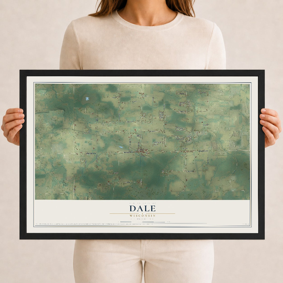 Map of Dale, Wisconsin, 12 x 18 inch print in a black wood frame