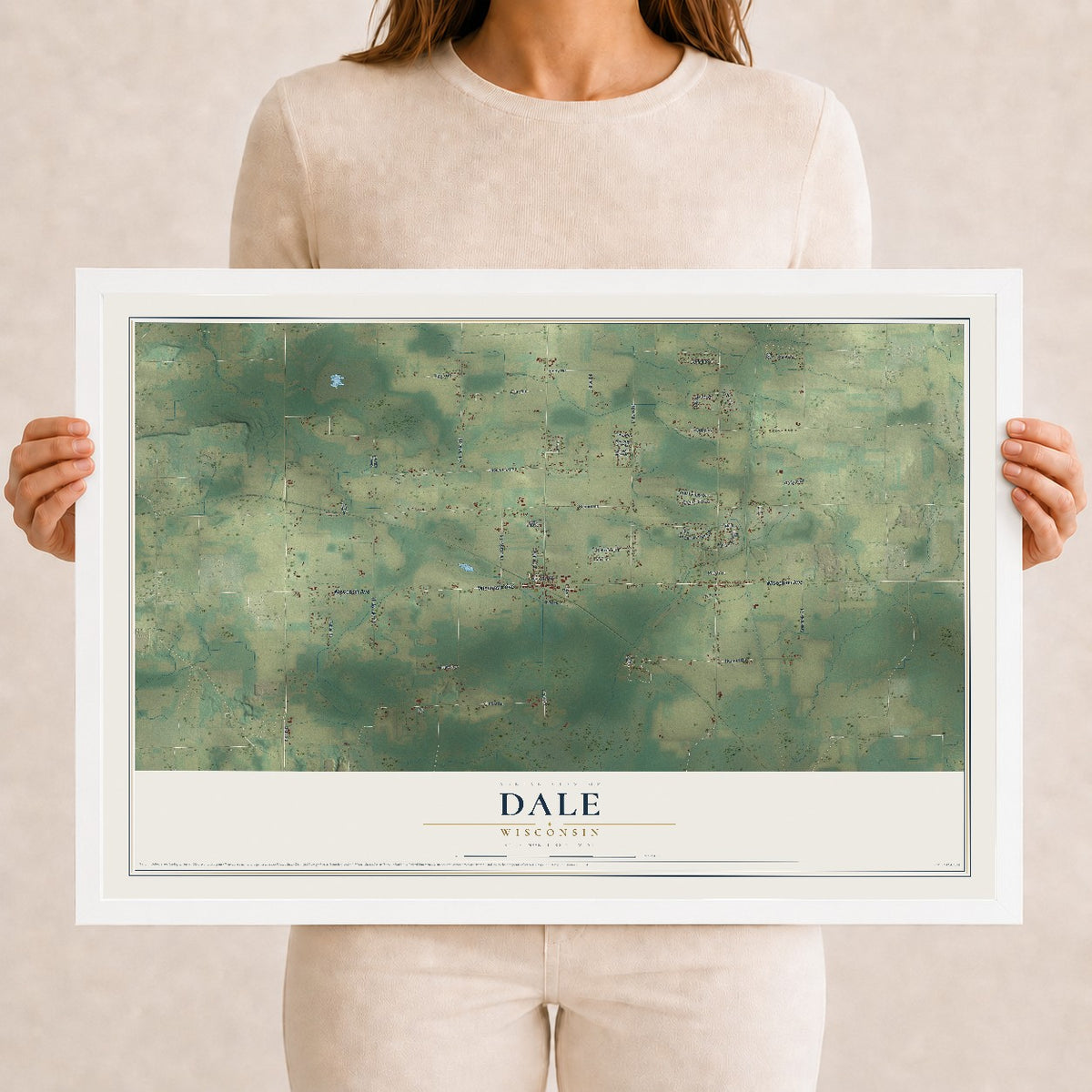 Map of Dale, Wisconsin, 12 x 18 inch print in a white wood frame