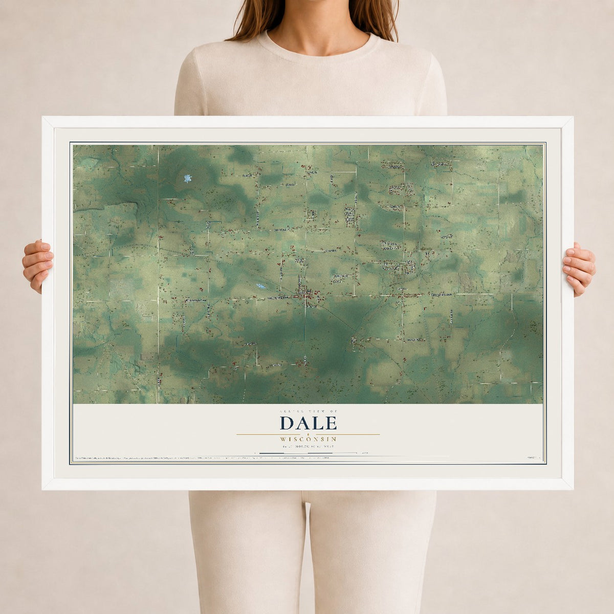 Map of Dale, Wisconsin, 24 x 36 inch print in a white wood frame