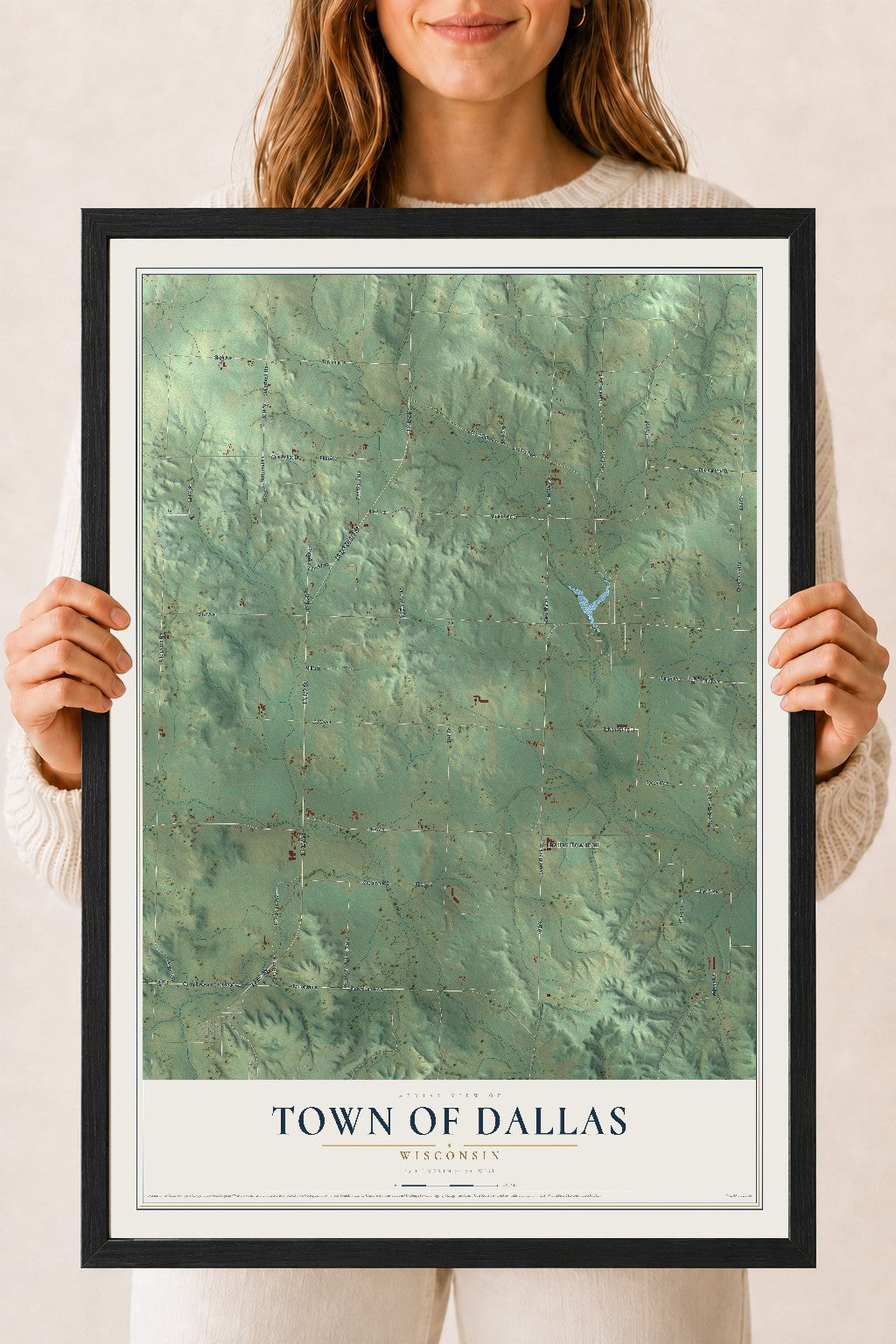 Map of the Town of Dallas, Wisconsin, 18 x 24 inch print in a black wood frame