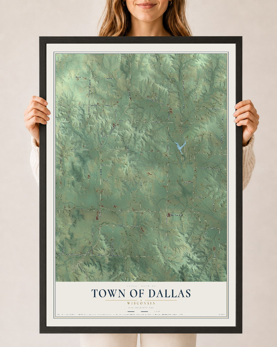 Map of the Town of Dallas, Wisconsin, 24 x 36 inch print in a black wood frame