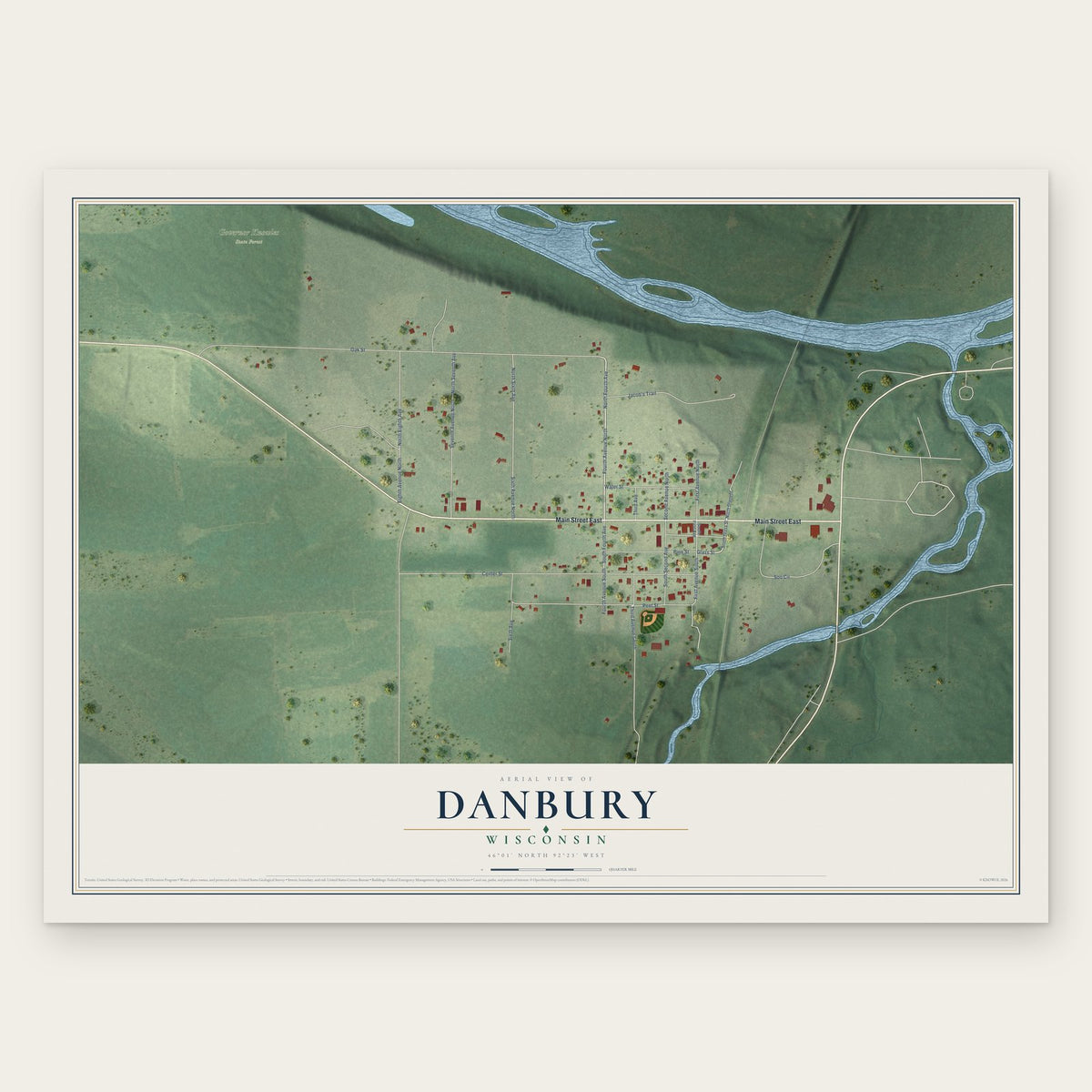 Danbury, Wisconsin map print, the full design