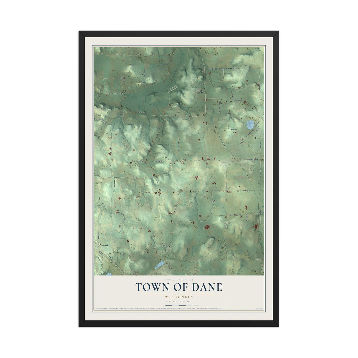 Map of the Town of Dane, Wisconsin, 12 x 18 inch print in a black wood frame
