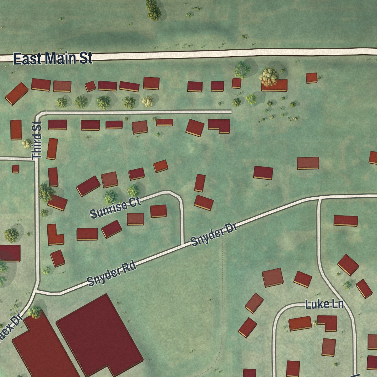 Second close-up of the map of Dane, Wisconsin print showing more streets and buildings