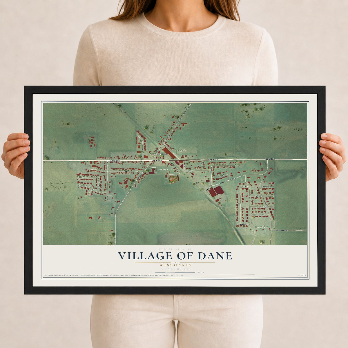 Map of Dane, Wisconsin, 12 x 18 inch print in a black wood frame