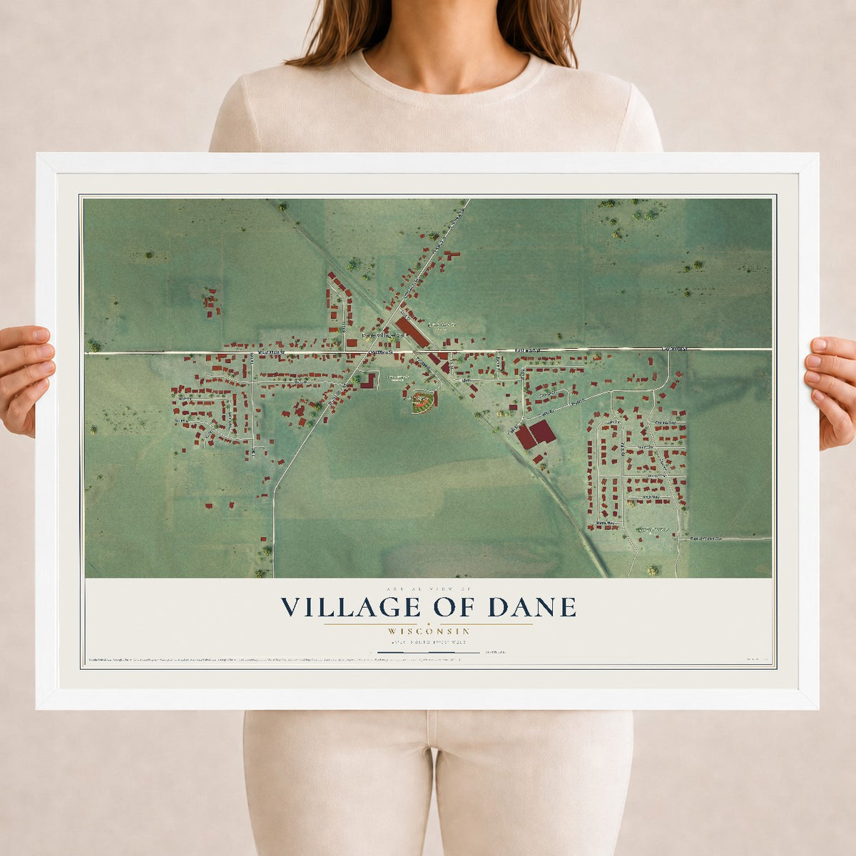 Map of Dane, Wisconsin, 18 x 24 inch print in a white wood frame