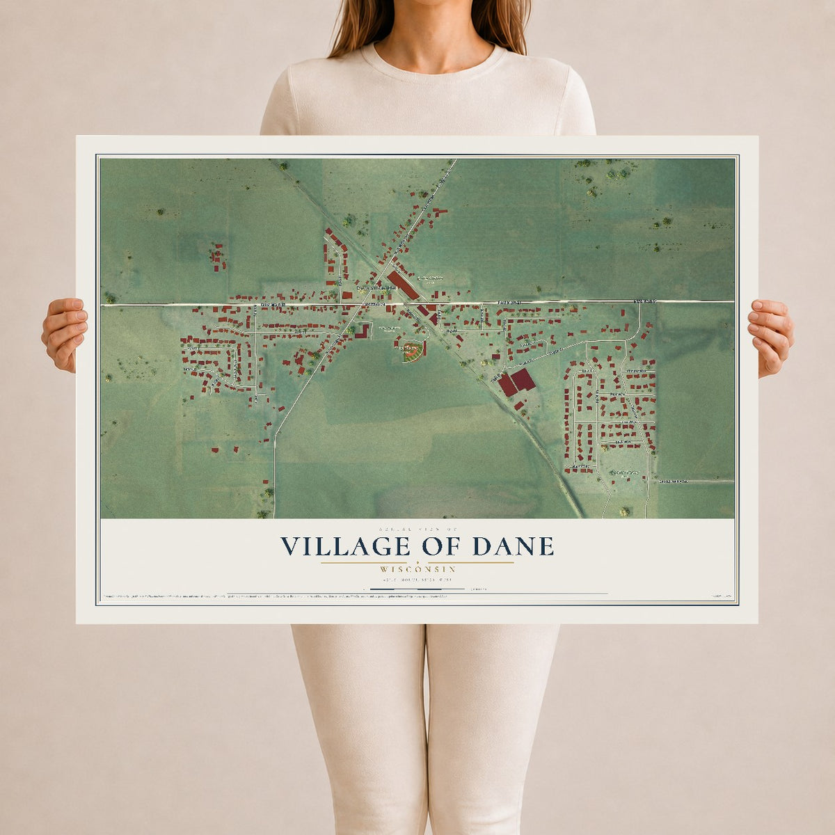 Map of Dane, Wisconsin, 24 x 36 inch unframed archival matte print