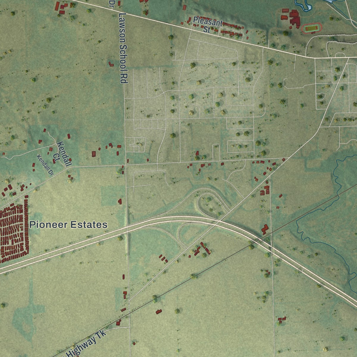 Close-up of the map of the Town of Darien, Wisconsin print showing street and building detail