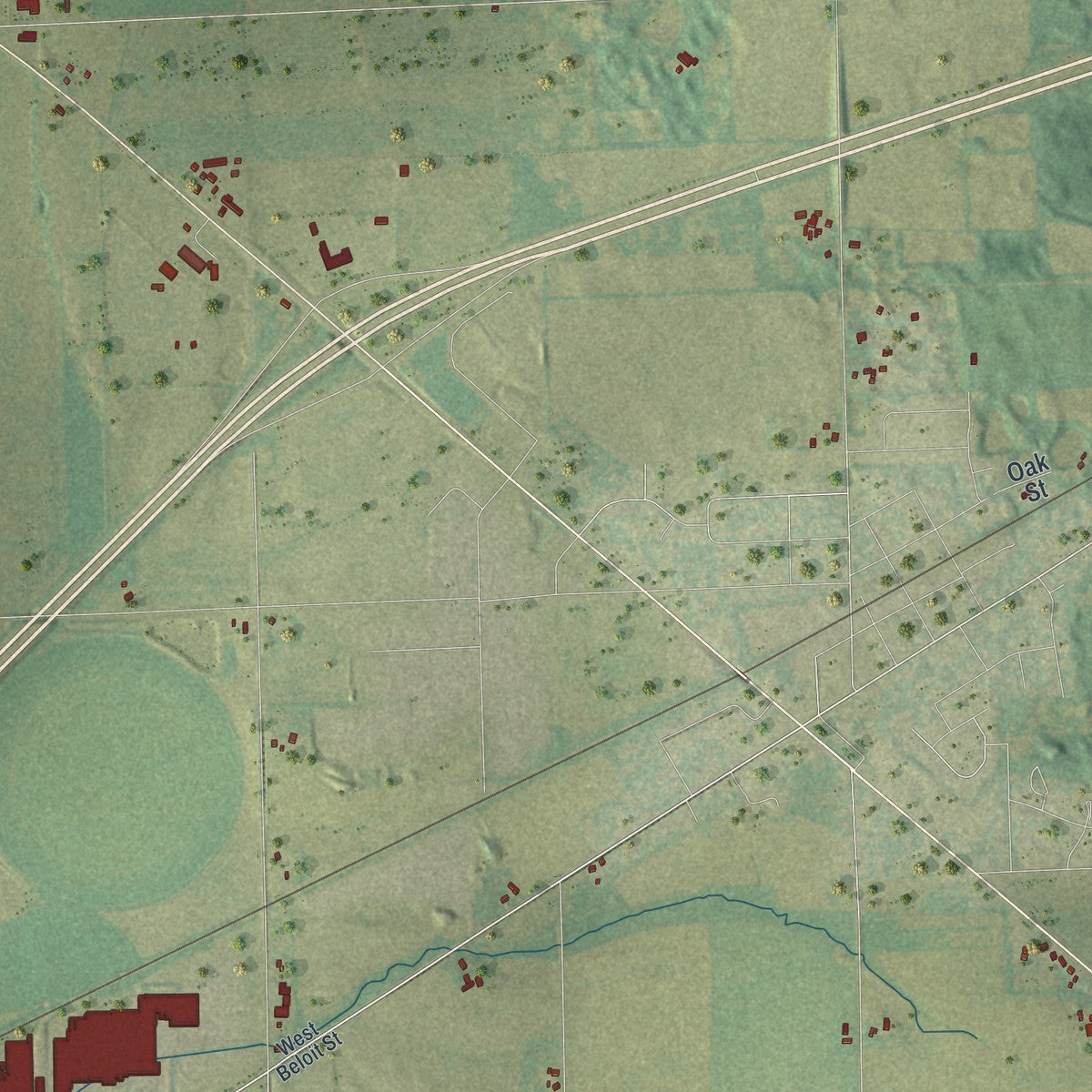 Second close-up of the map of the Town of Darien, Wisconsin print showing more streets and buildings