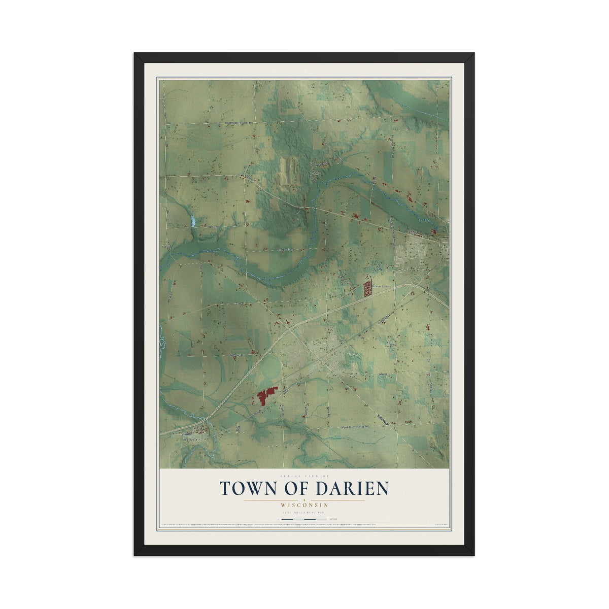 Map of the Town of Darien, Wisconsin, 12 x 18 inch print in a black wood frame
