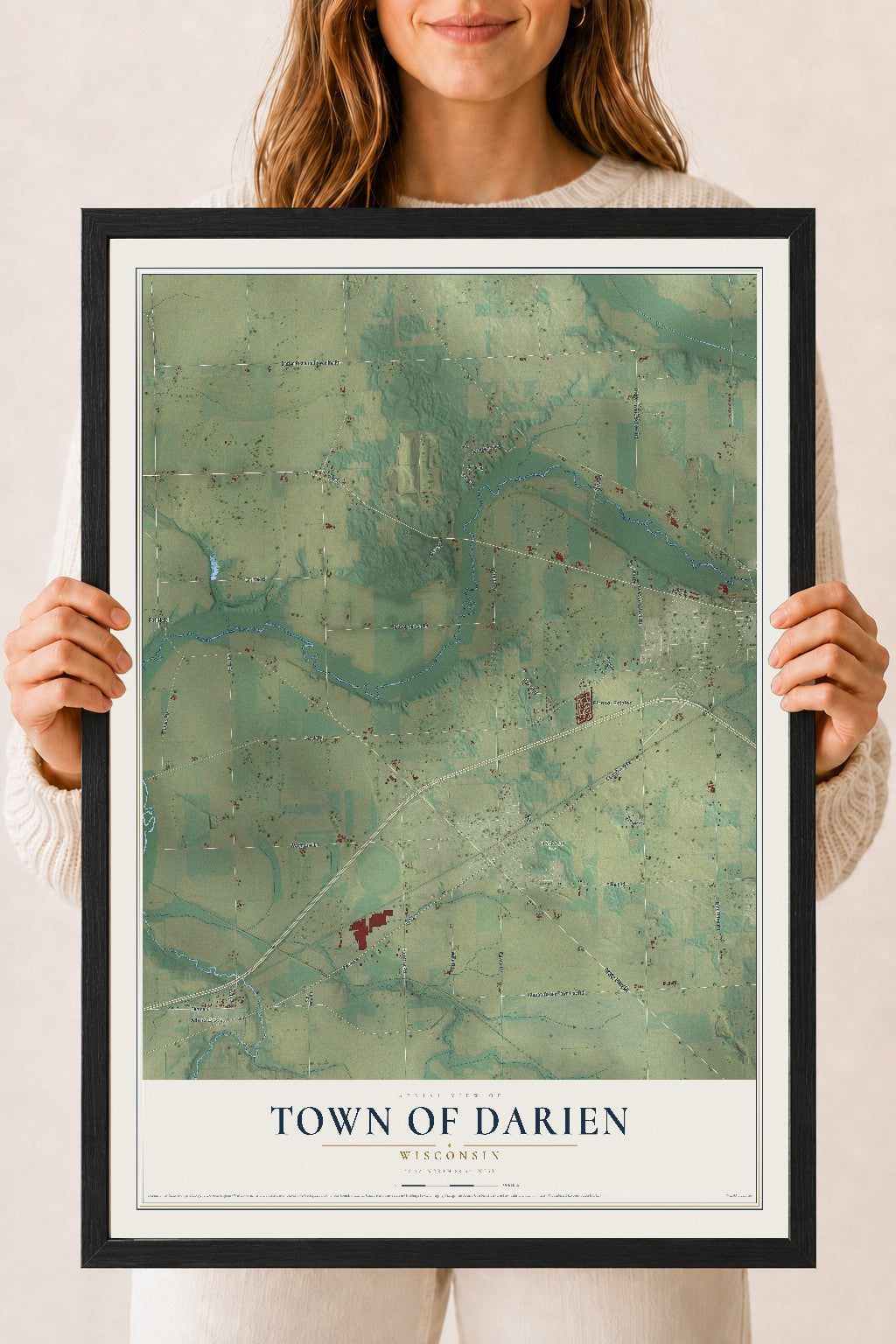 Map of the Town of Darien, Wisconsin, 18 x 24 inch print in a black wood frame