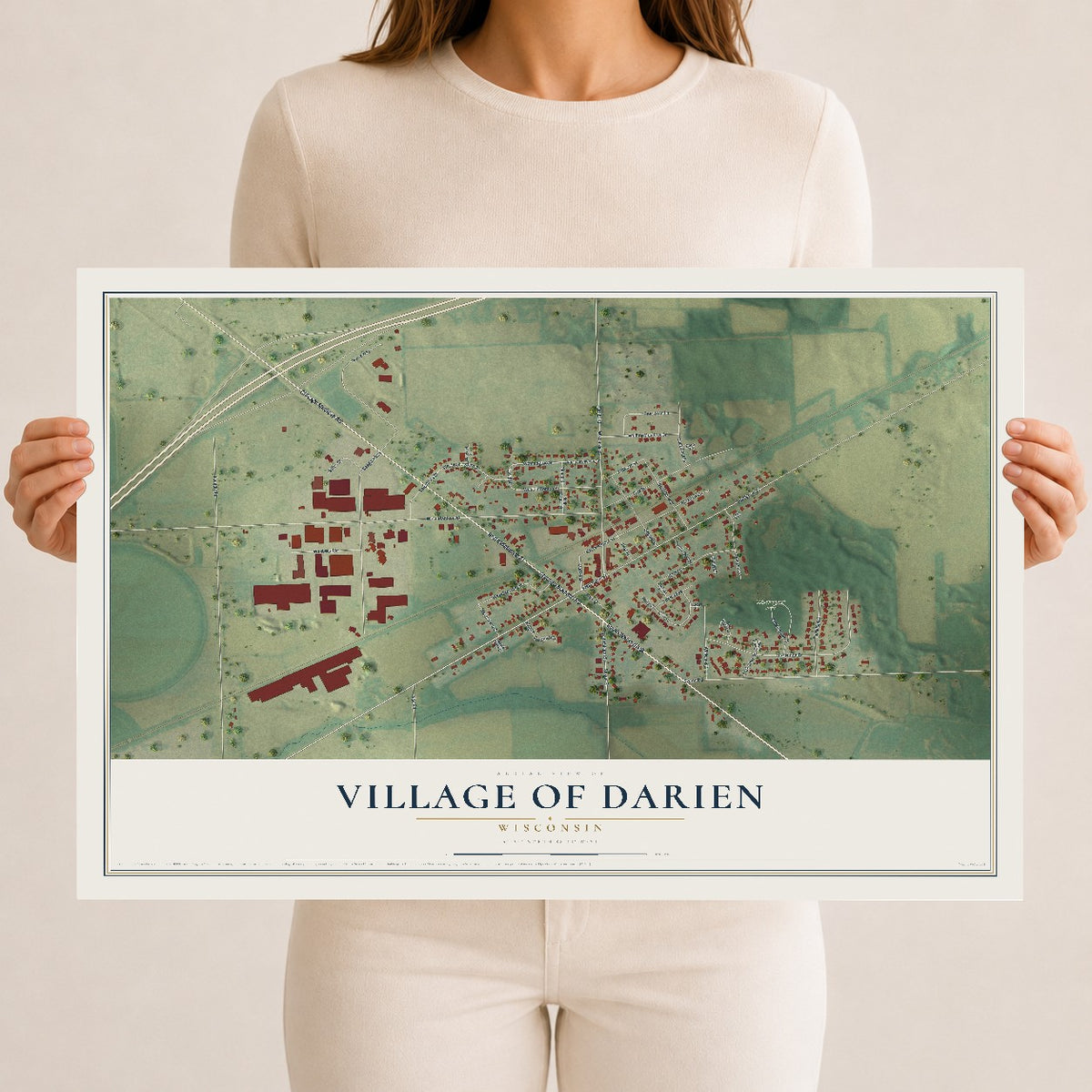 Map of Darien, Wisconsin, 12 x 18 inch unframed archival matte print