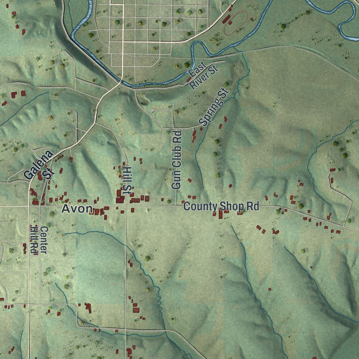 Close-up of the map of the Town of Darlington, Wisconsin print showing street and building detail