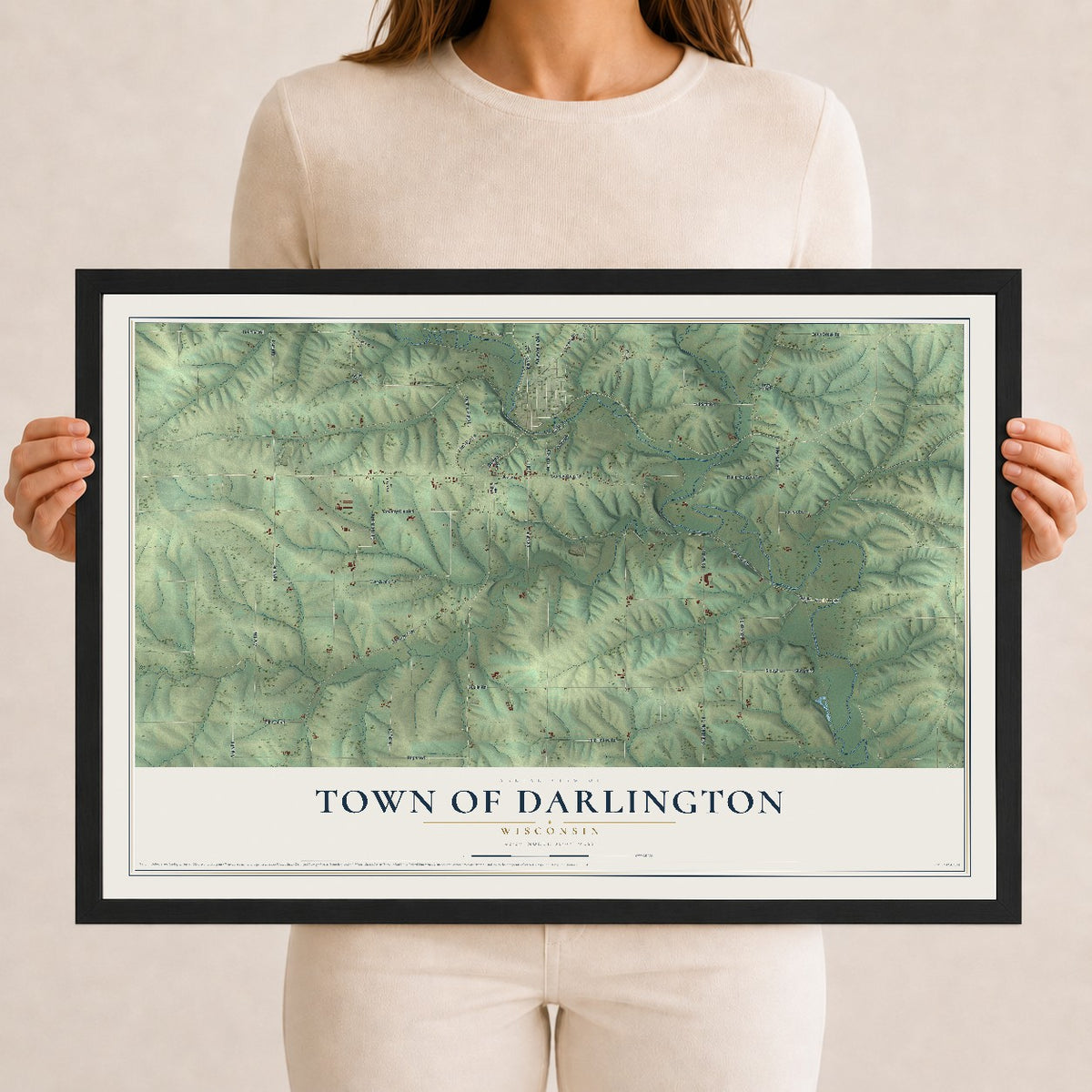 Map of the Town of Darlington, Wisconsin, 12 x 18 inch print in a black wood frame