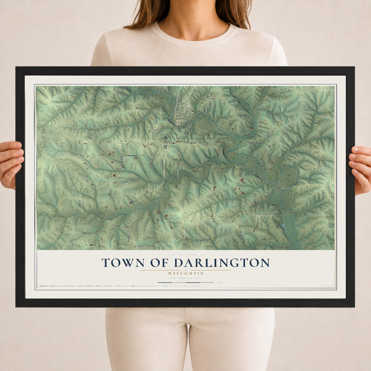 Map of the Town of Darlington, Wisconsin, 18 x 24 inch print in a black wood frame