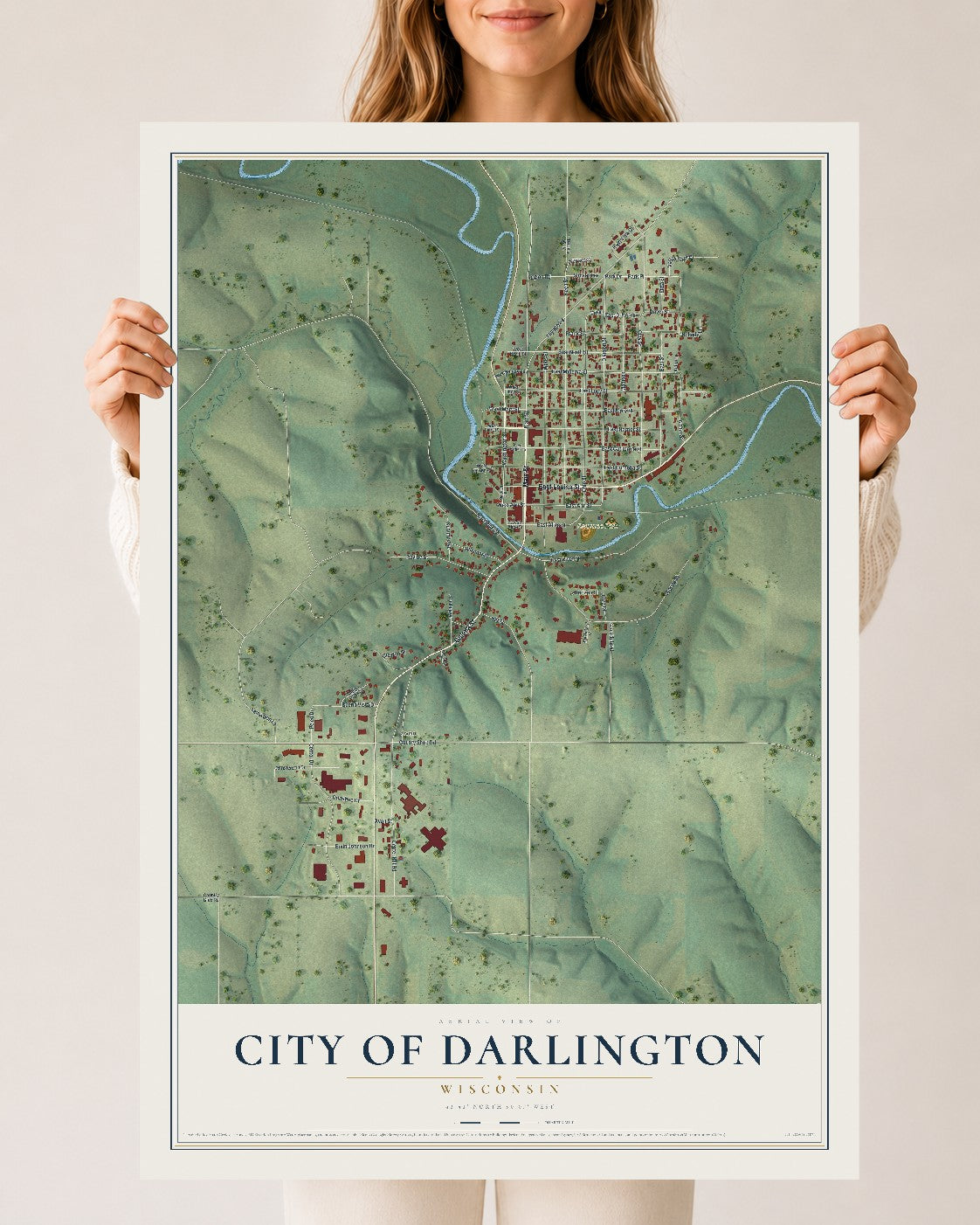 Map of Darlington, Wisconsin, 24 x 36 inch unframed archival matte print