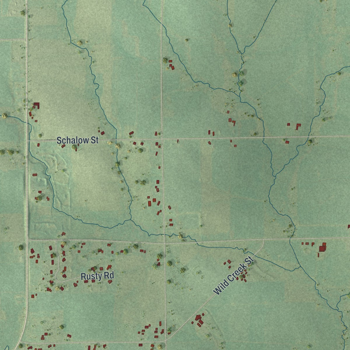 Second close-up of the map of Day, Wisconsin print showing more streets and buildings