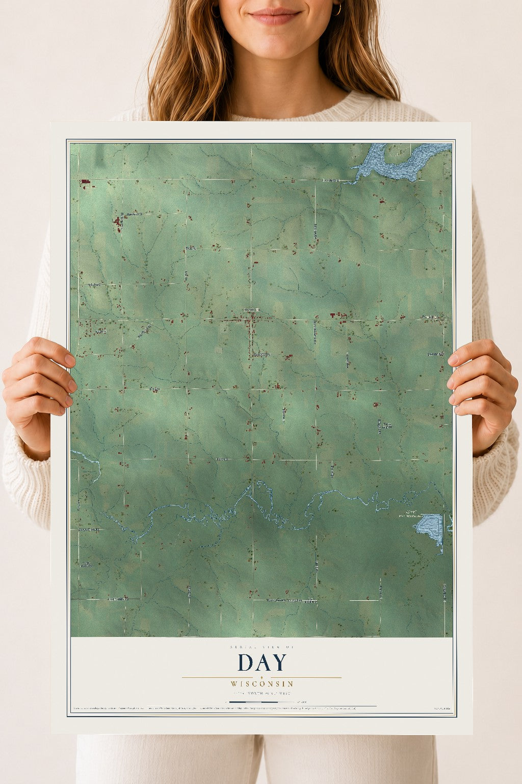 Map of Day, Wisconsin, 18 x 24 inch unframed archival matte print