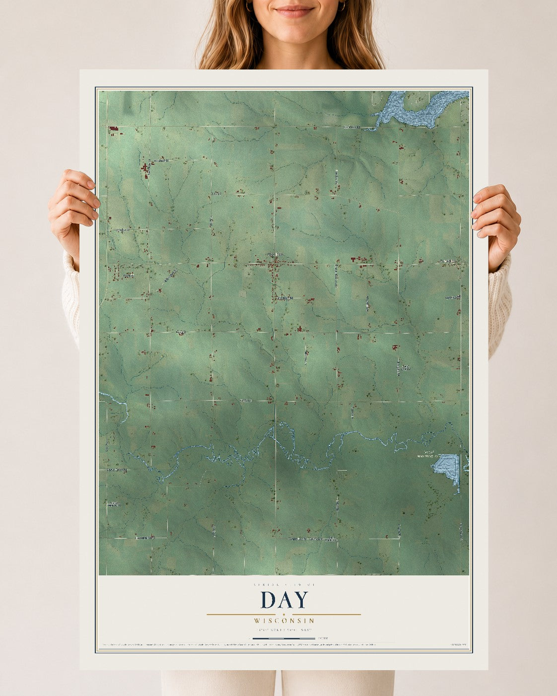 Map of Day, Wisconsin, 24 x 36 inch unframed archival matte print