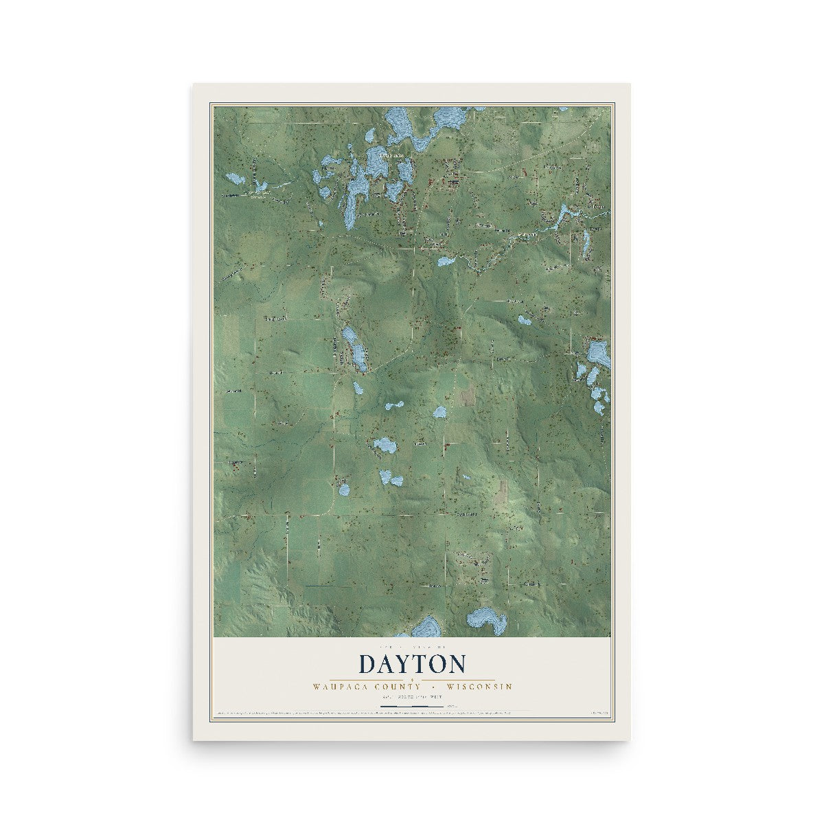 Map of Dayton, Waupaca County, Wisconsin, 12 x 18 inch unframed archival matte print