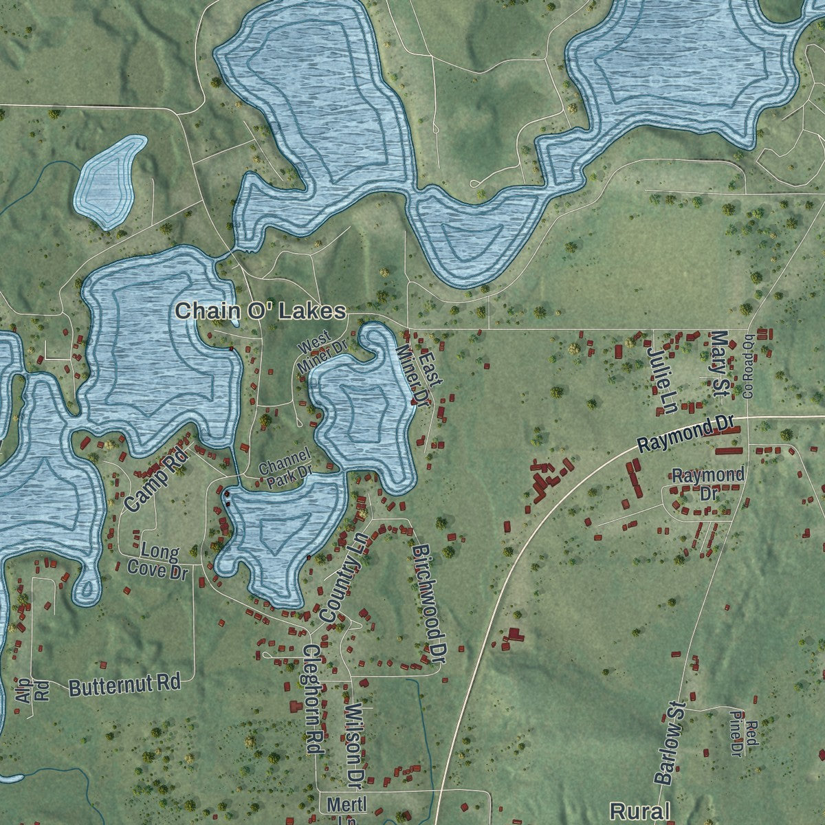 Close-up of the map of Dayton, Waupaca County, Wisconsin print showing street and building detail