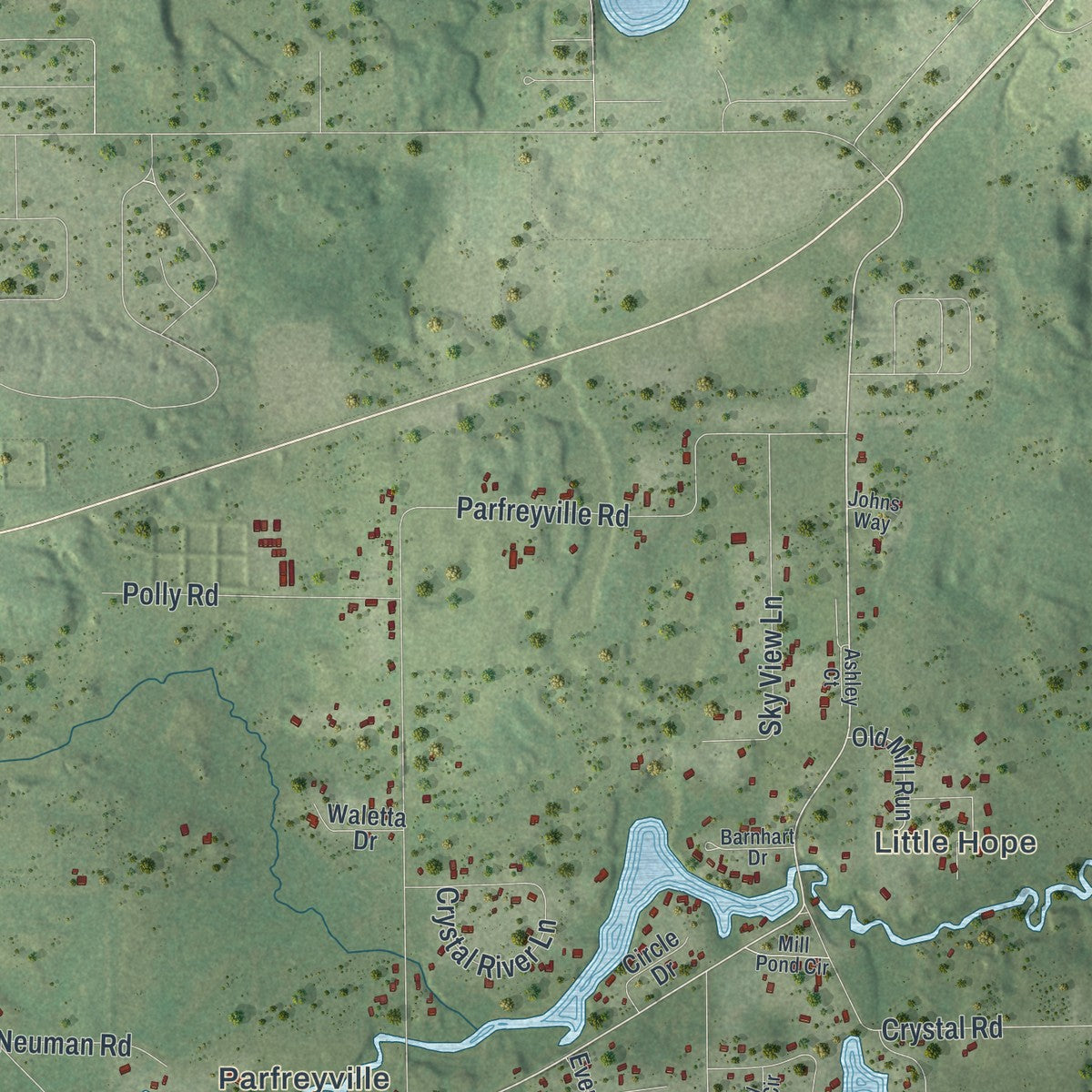 Second close-up of the map of Dayton, Waupaca County, Wisconsin print showing more streets and buildings