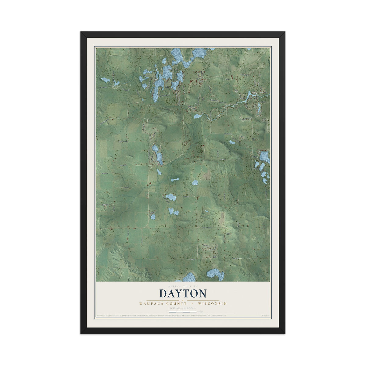 Map of Dayton, Waupaca County, Wisconsin, 12 x 18 inch print in a black wood frame