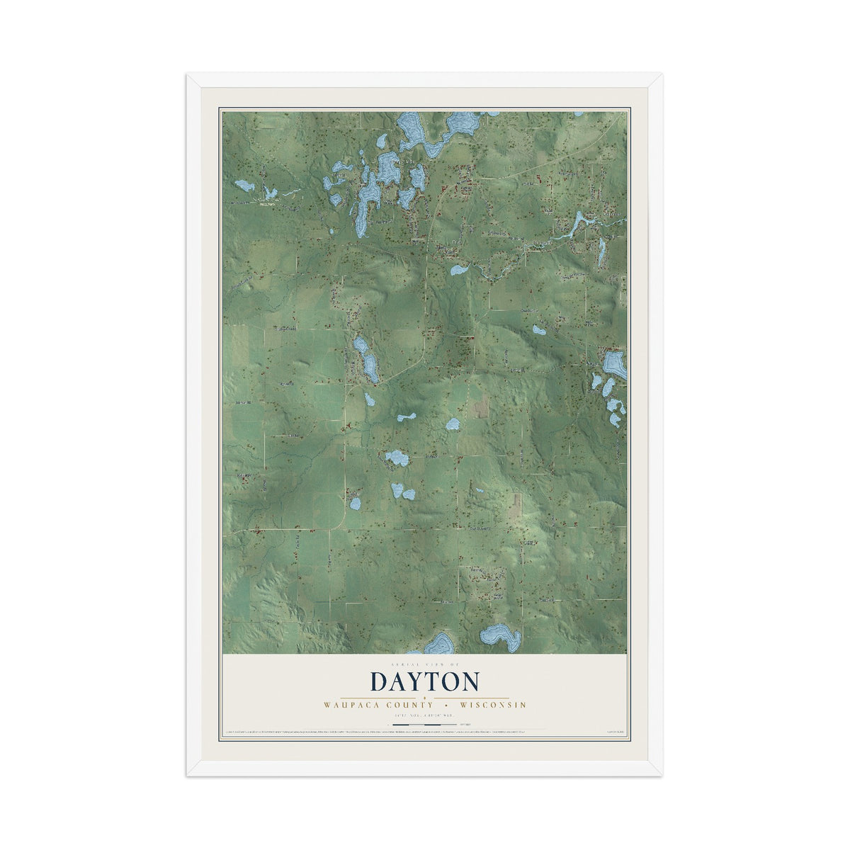 Map of Dayton, Waupaca County, Wisconsin, 12 x 18 inch print in a white wood frame
