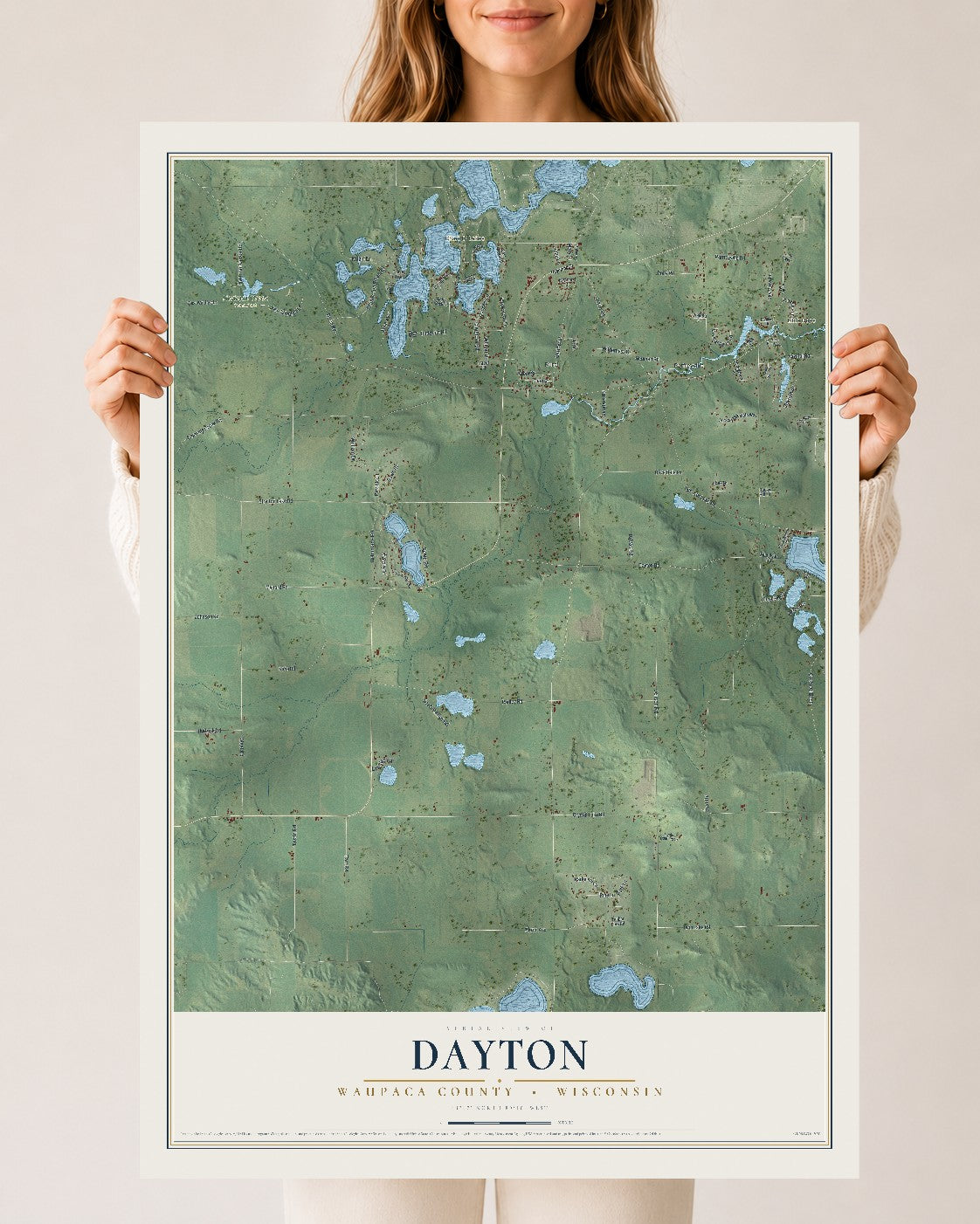 Map of Dayton, Waupaca County, Wisconsin, 24 x 36 inch unframed archival matte print