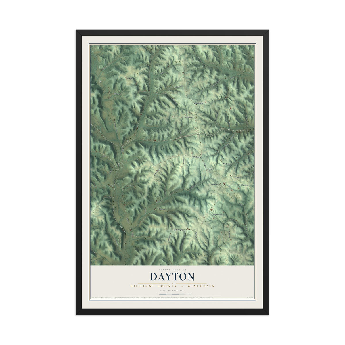 Map of Dayton, Richland County, Wisconsin, 12 x 18 inch print in a black wood frame