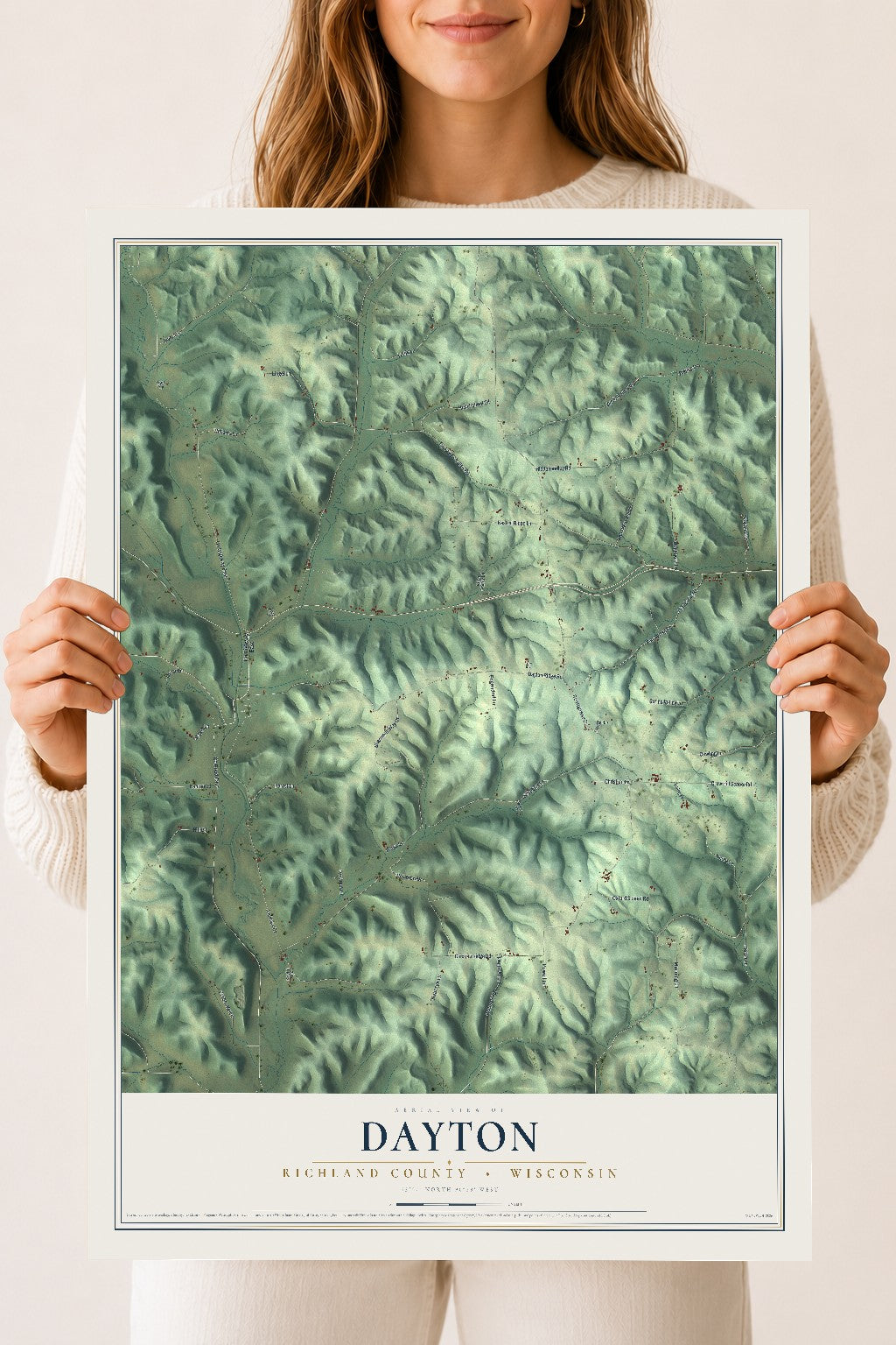 Map of Dayton, Richland County, Wisconsin, 18 x 24 inch unframed archival matte print