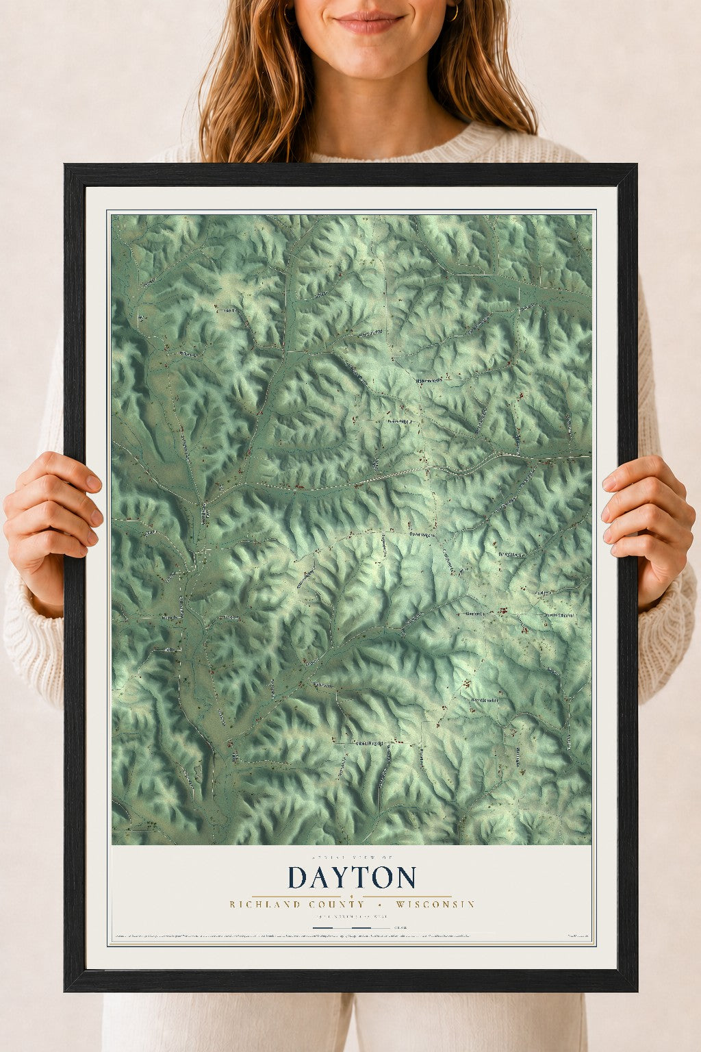 Map of Dayton, Richland County, Wisconsin, 18 x 24 inch print in a black wood frame