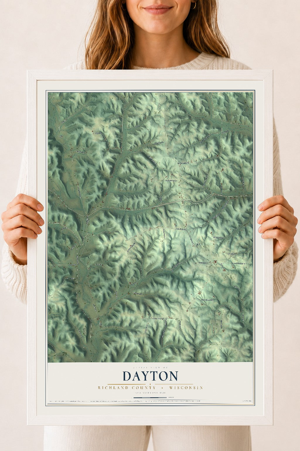 Map of Dayton, Richland County, Wisconsin, 18 x 24 inch print in a white wood frame