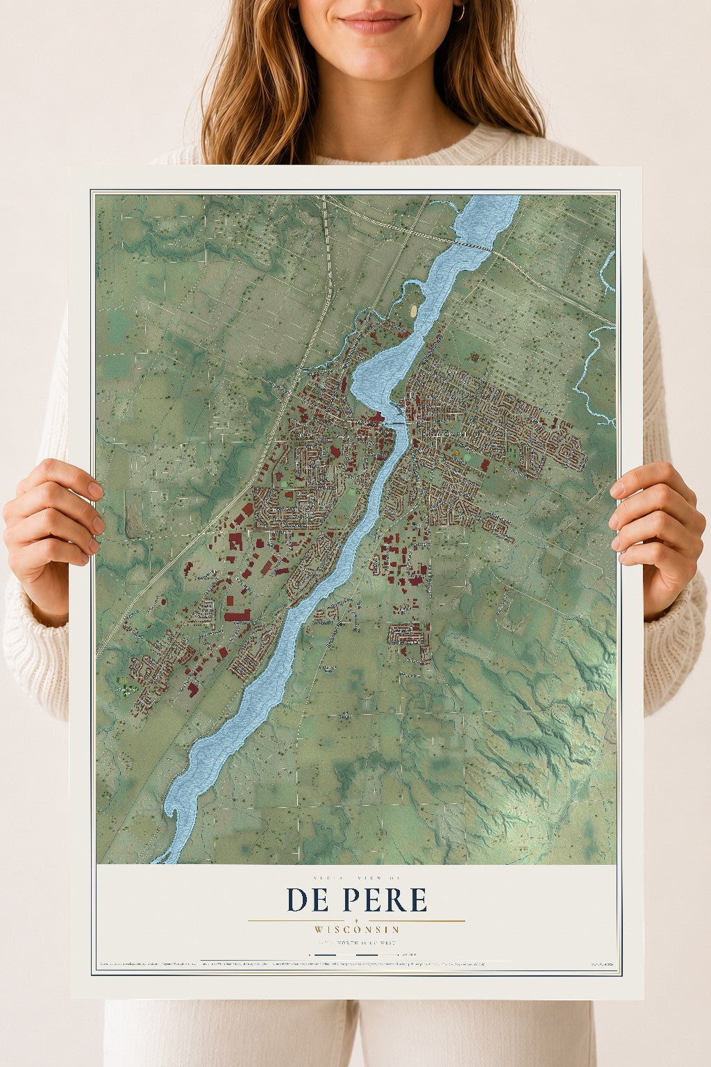 Map of De Pere, Wisconsin, 18 x 24 inch unframed archival matte print