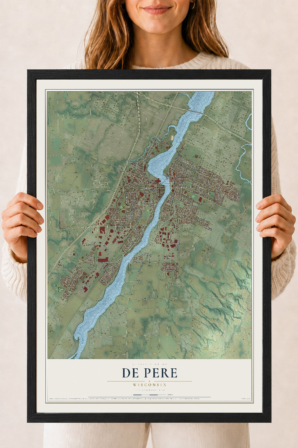 Map of De Pere, Wisconsin, 18 x 24 inch print in a black wood frame