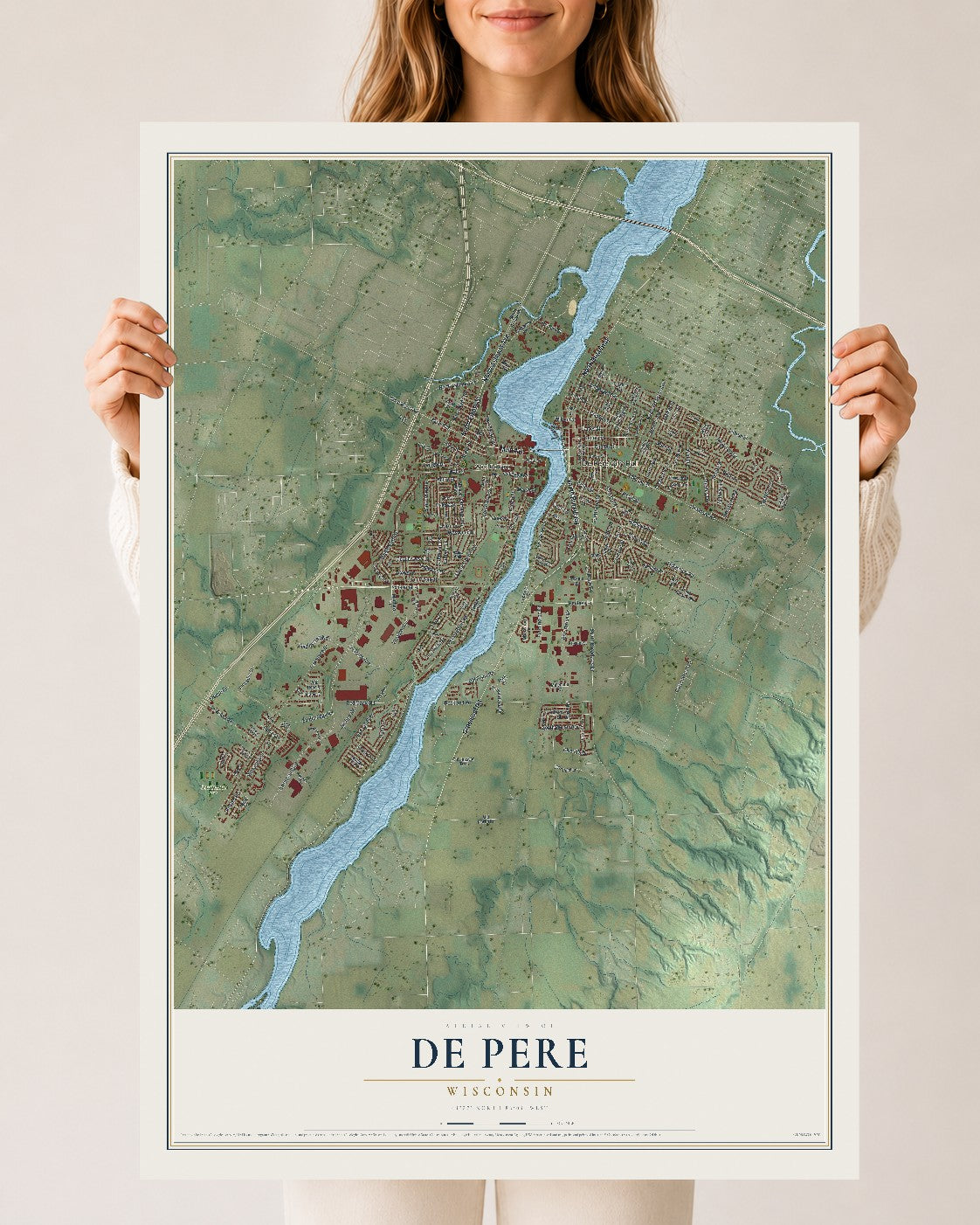 Map of De Pere, Wisconsin, 24 x 36 inch unframed archival matte print