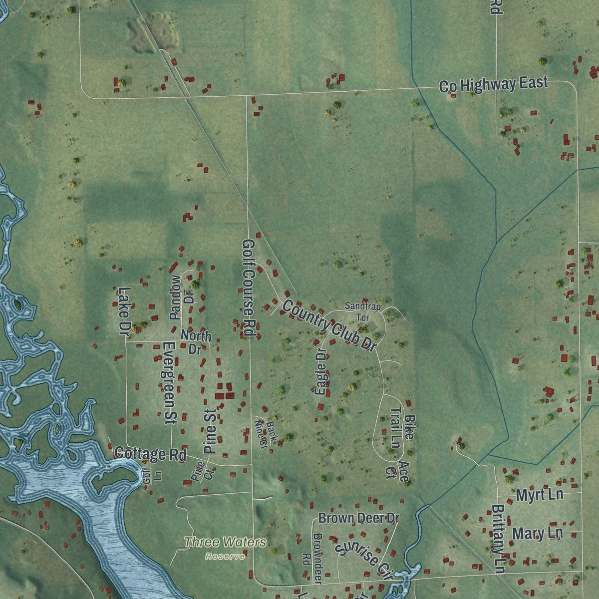 Second close-up of the map of Decatur, Wisconsin print showing more streets and buildings