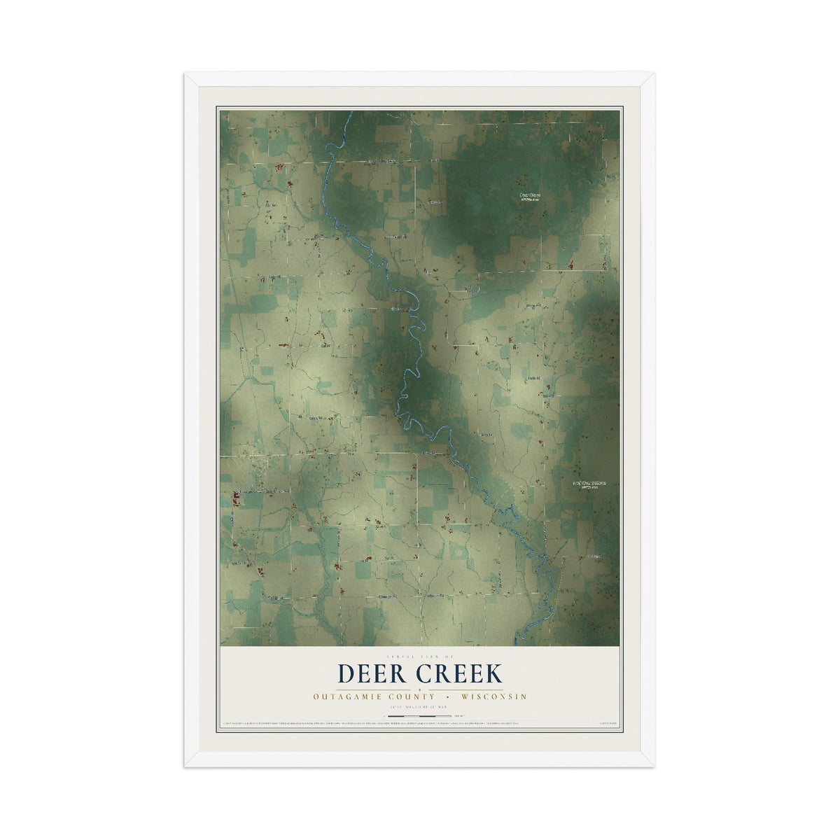 Map of Deer Creek, Outagamie County, Wisconsin, 12 x 18 inch print in a white wood frame