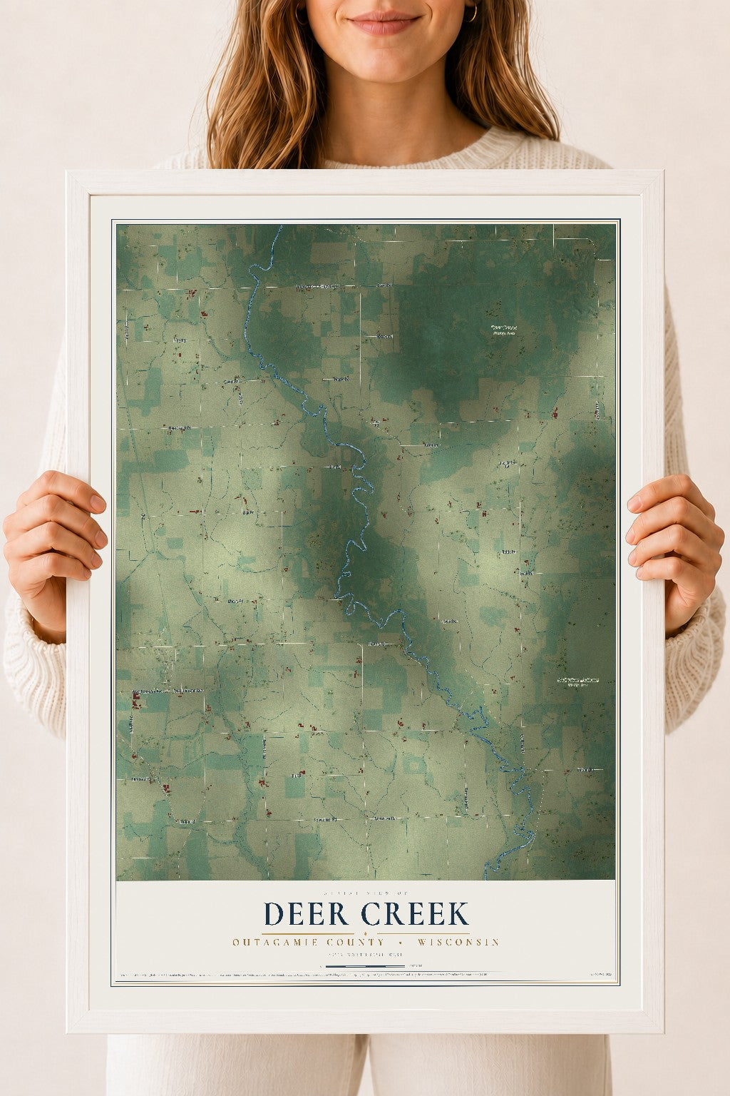 Map of Deer Creek, Outagamie County, Wisconsin, 18 x 24 inch print in a white wood frame