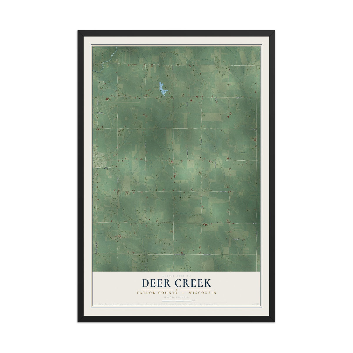 Map of Deer Creek, Taylor County, Wisconsin, 12 x 18 inch print in a black wood frame