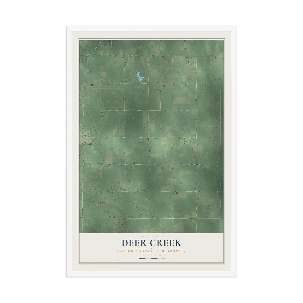 Map of Deer Creek, Taylor County, Wisconsin, 12 x 18 inch print in a white wood frame