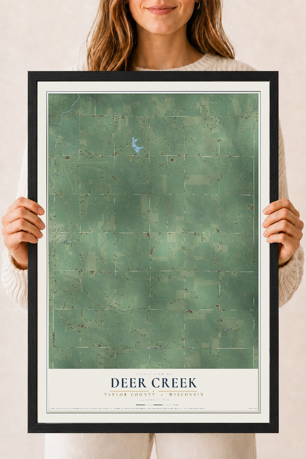 Map of Deer Creek, Taylor County, Wisconsin, 18 x 24 inch print in a black wood frame