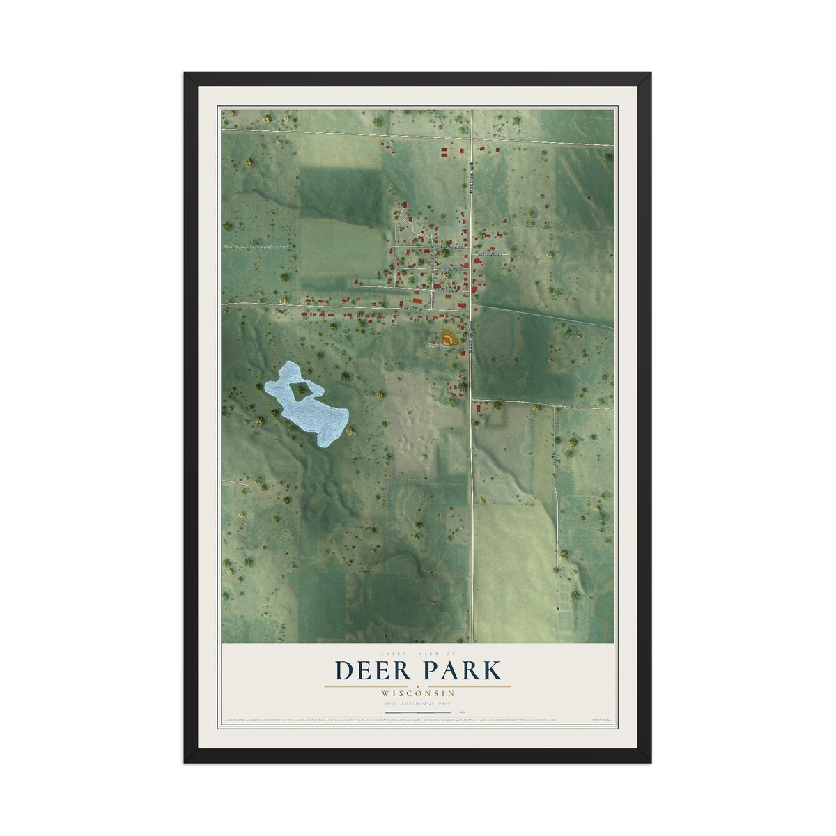 Map of Deer Park, Wisconsin, 12 x 18 inch print in a black wood frame